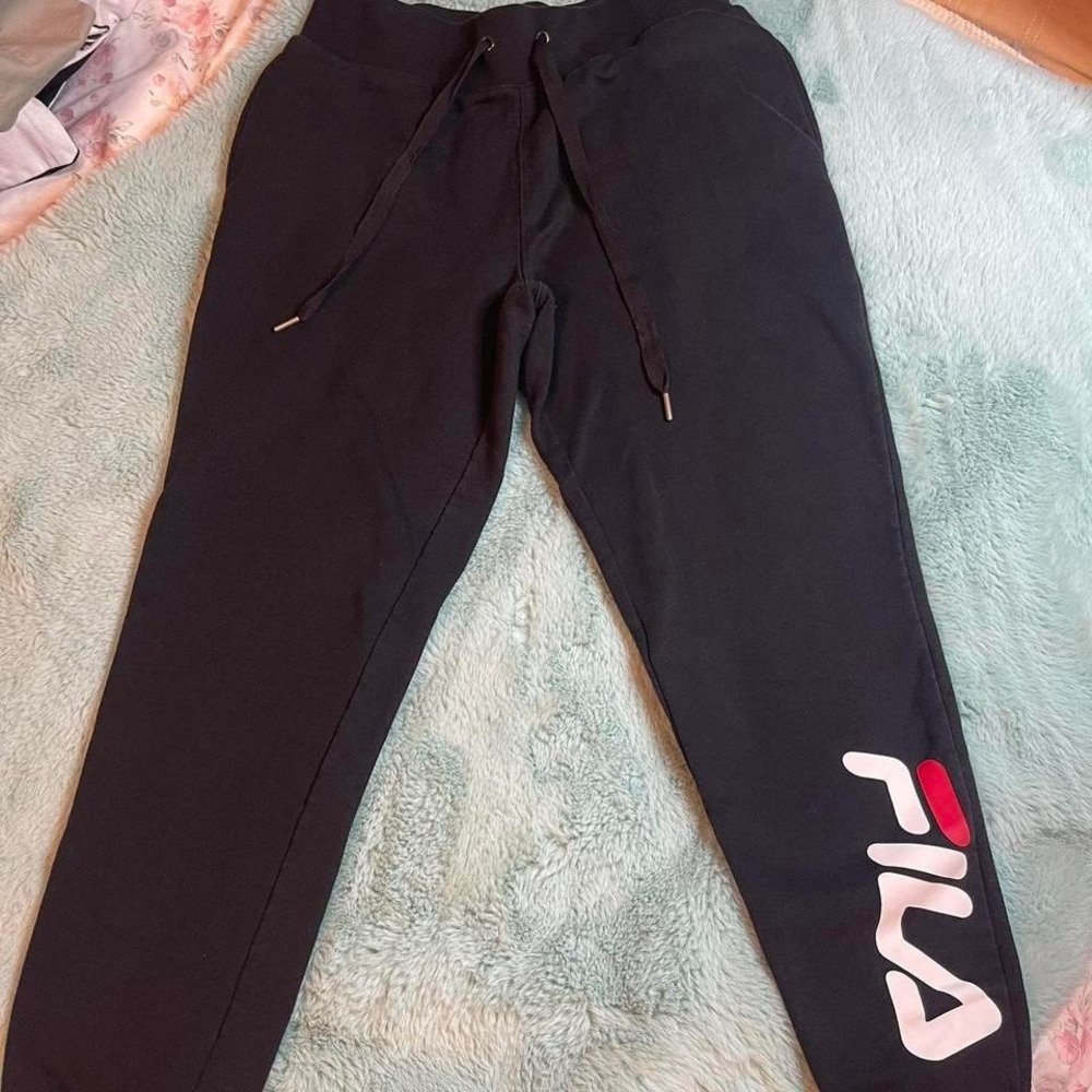 Fila Black Jogger Pants Red Logo Athletic‎ Sweatpants Size L
